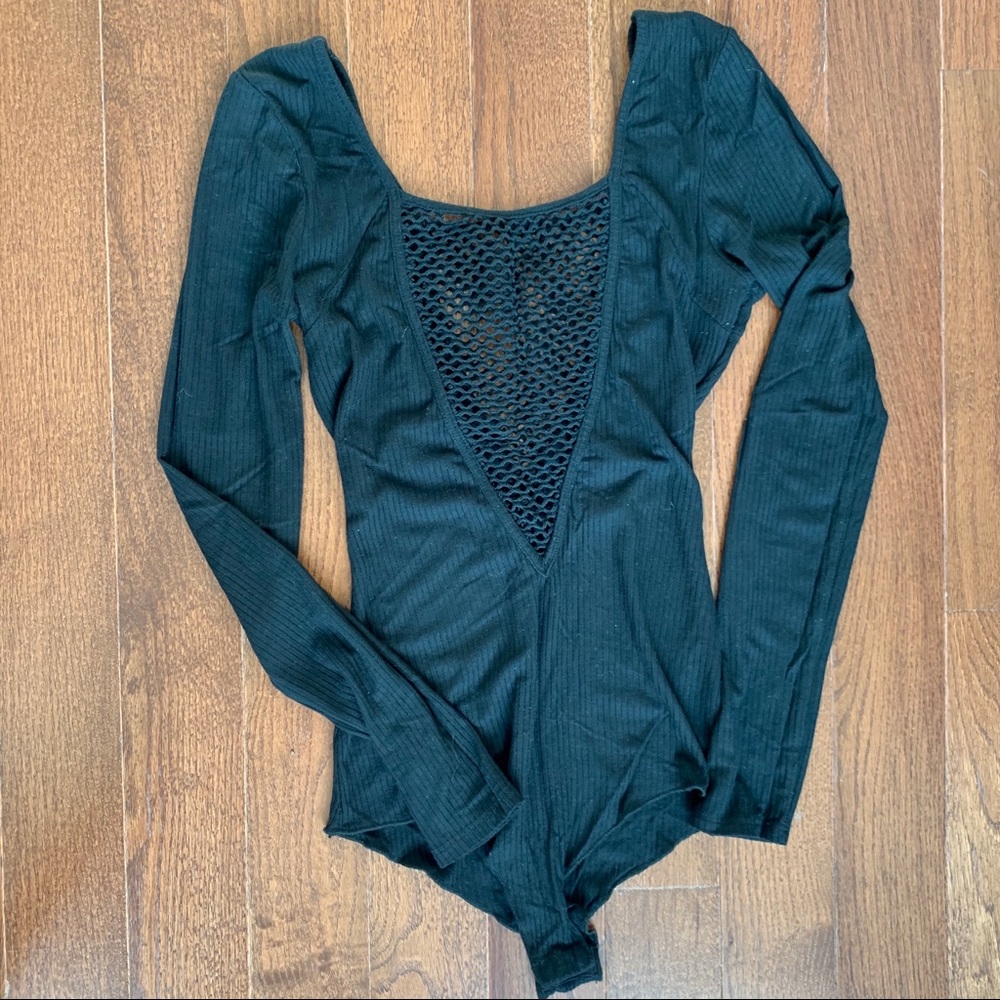 Black Long-Sleeved Mesh Bodysuit